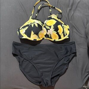 Floral Yellow and Black Bikini Set